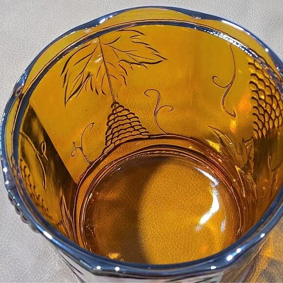 Indiana Glass Amber Marigold Carnival Glass Canister Jar & Lid Harvest Grape - Picture 3 of 10